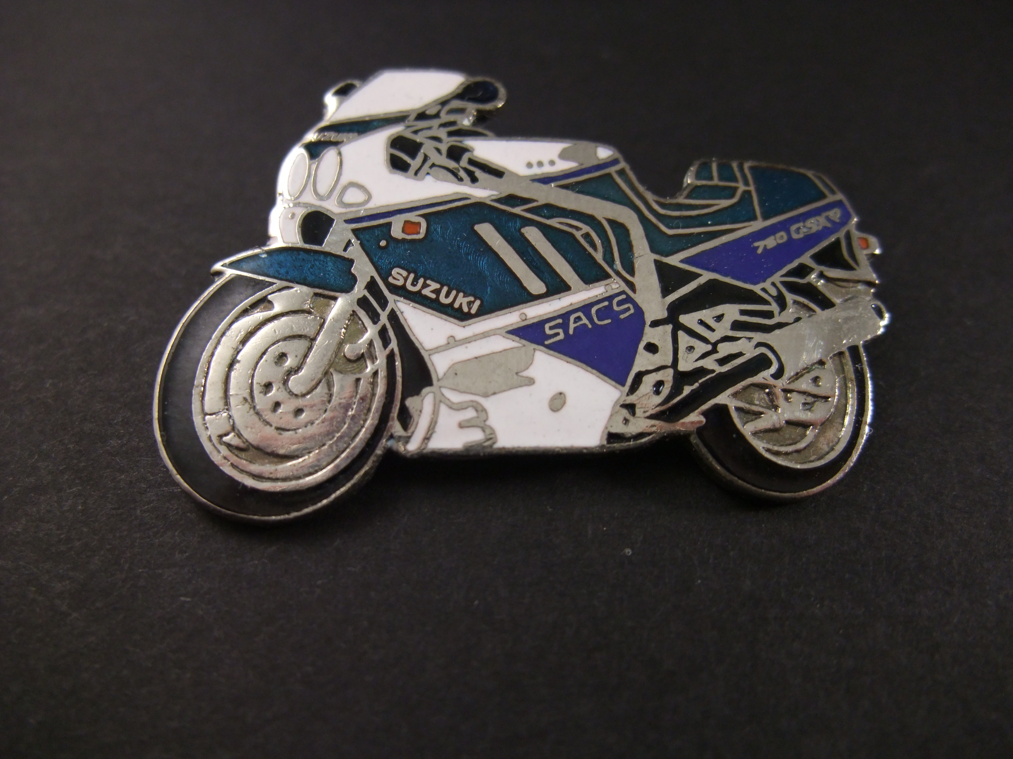 Suzuki GSX-R Sacs (Suzuki Advanced Cooling System) motor blauw met groene bies